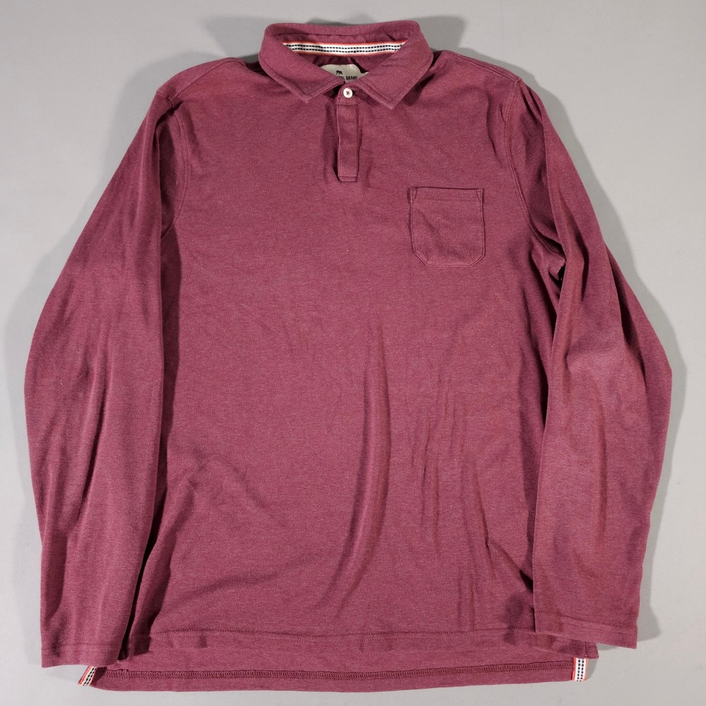 The Normal Brand Polo Shirt Mens Large Maroon Long Sleeve Pocket Cotton Blend